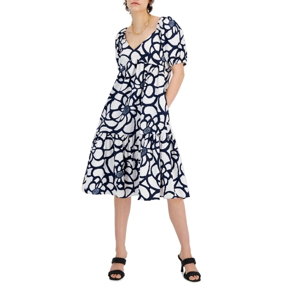 INC International Concepts Puff Sleeve Tiered Midi Dress | Size M NWT - Picture 12 of 12